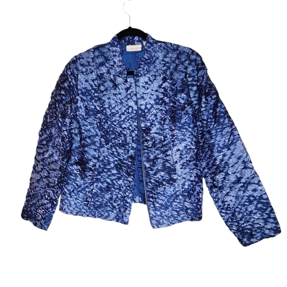 Chico's ruched blue zip blazer jacket - Picture 4 of 17